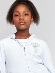 Juicy Couture Blue Girls Diamanté Crown Zip Through Hoodie - Image 4 of 8