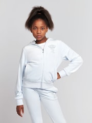 Juicy Couture Blue Girls Diamanté Crown Zip Through Hoodie - Image 5 of 8