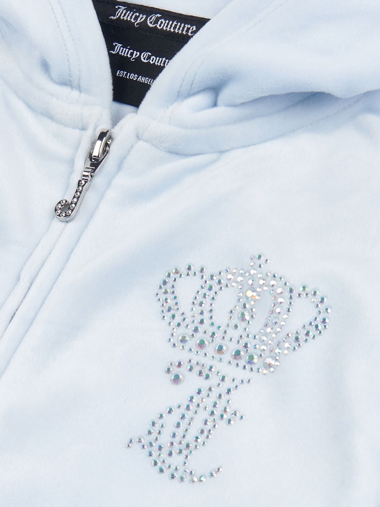 Juicy Couture Blue Girls Diamanté Crown Zip Through Hoodie - Image 8 of 8