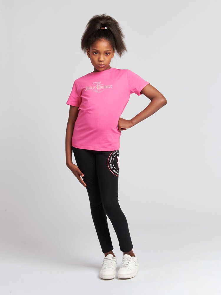 Juicy Couture Pink Girls Classic Fit 100% Cotton Diamanté T-Shirt - Image 3 of 7