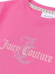 Розовый - Juicy Couture Girls Classic Fit 100% Cotton Diamanté T-Shirt - Изображение 7 из 7