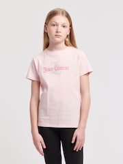 Juicy Couture Light Pink Girls Classic Fit 100% Cotton Diamanté T-Shirt - Image 1 of 7