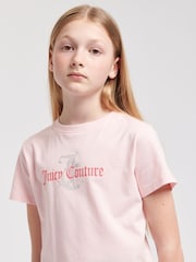 Juicy Couture Light Pink Girls Classic Fit 100% Cotton Diamanté T-Shirt - Image 3 of 7