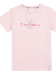 Juicy Couture Light Pink Girls Classic Fit 100% Cotton Diamanté T-Shirt - Image 5 of 7