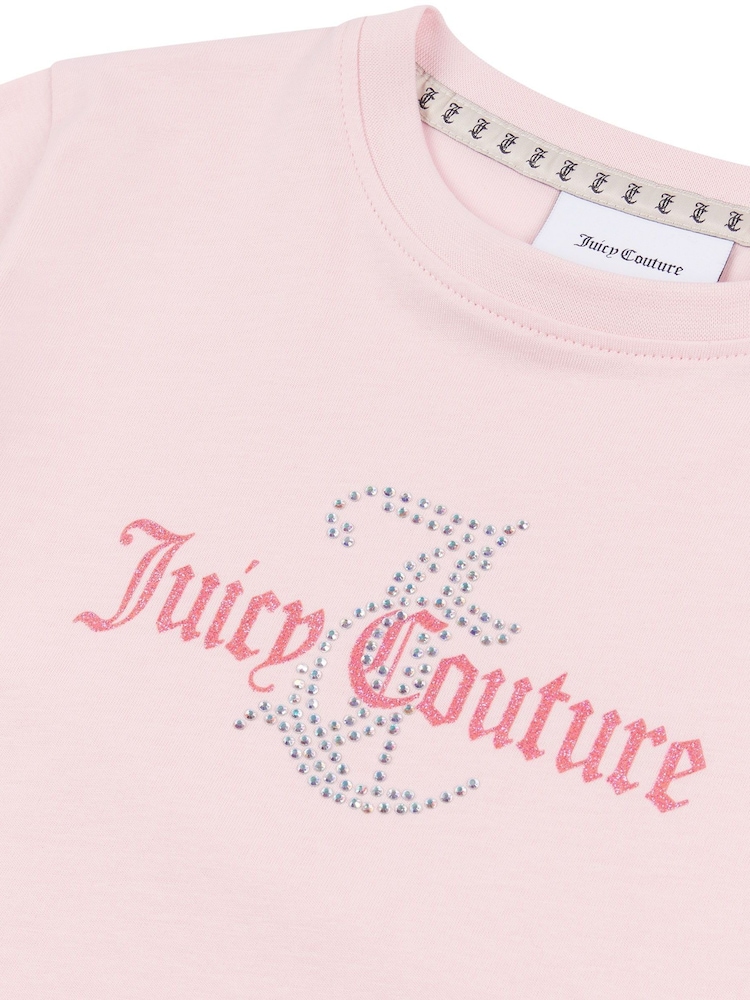 Juicy Couture Light Pink Girls Classic Fit 100% Cotton Diamanté T-Shirt - Image 7 of 7