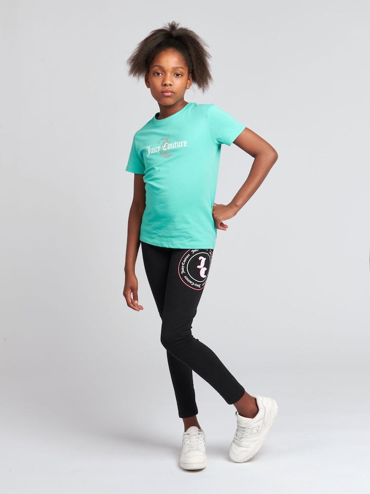 أزرق داكن أزرق - Juicy Couture Girls Classic Fit 100% Cotton Diamanté T-Shirt - صورة 2 من 7