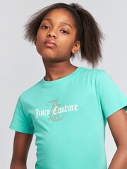 أزرق داكن أزرق - Juicy Couture Girls Classic Fit 100% Cotton Diamanté T-Shirt - صورة 4 من 7