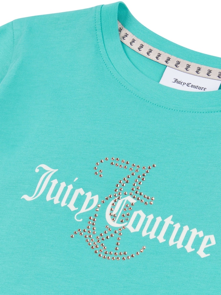 أزرق داكن أزرق - Juicy Couture Girls Classic Fit 100% Cotton Diamanté T-Shirt - صورة 7 من 7