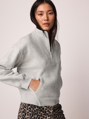 Grey Graphic Mod Zip Neck Sweat Top - Image 1 of 5