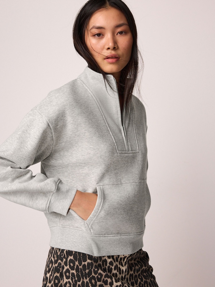 Grey Graphic Mod Zip Neck Sweat Top - Image 1 of 5