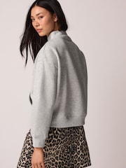 Grey Graphic Mod Zip Neck Sweat Top - Image 3 of 5