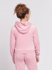 Juicy Couture Light Pink Girls Tonal Velour Zip Up Hoodie - Image 3 of 7