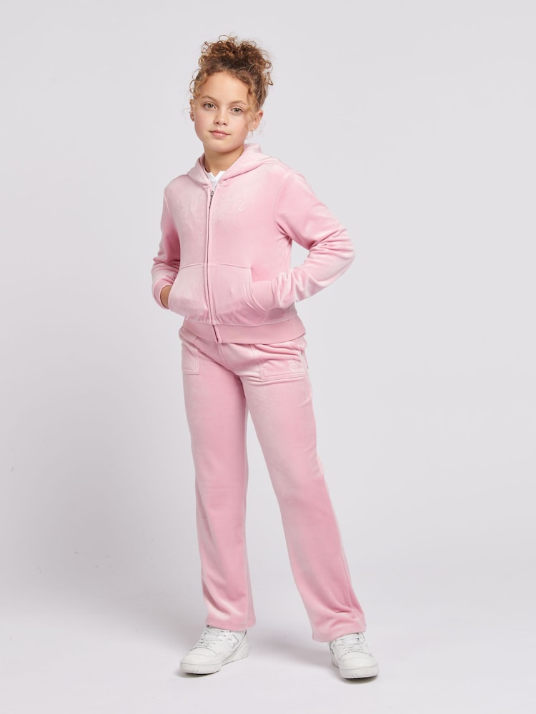Buy Juicy Couture Light Pink Girls Tonal Velour Zip Up Hoodie from