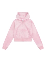Juicy Couture Light Pink Girls Tonal Velour Zip Up Hoodie - Image 5 of 7