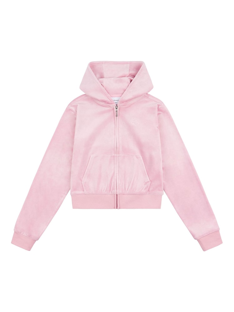 Buy Juicy Couture Light Pink Girls Tonal Velour Zip Up Hoodie from
