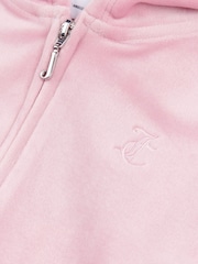 Juicy Couture Light Pink Girls Tonal Velour Zip Up Hoodie - Image 6 of 7