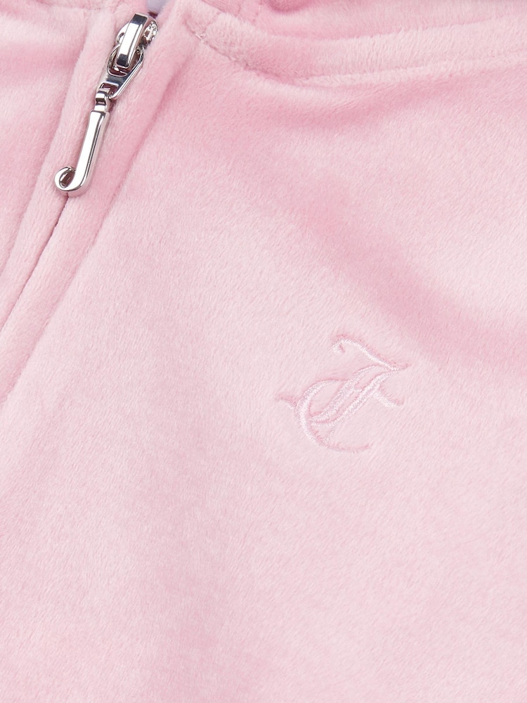 Juicy Couture Light Pink Girls Tonal Velour Zip Up Hoodie - Image 7 of 7