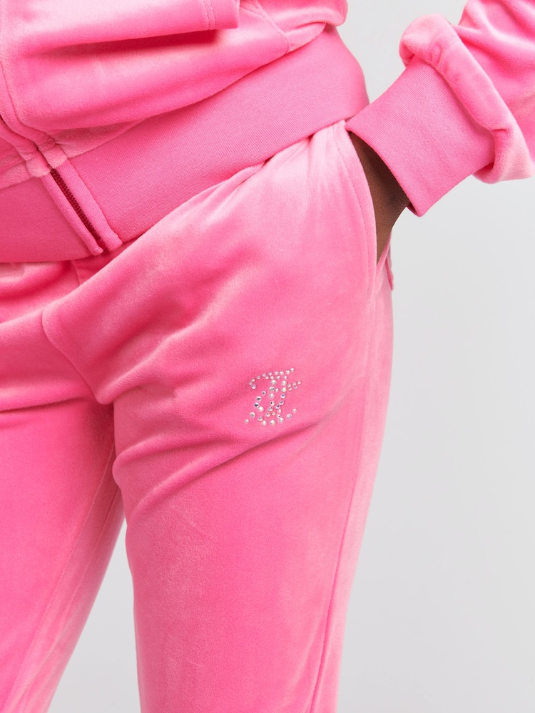 Juicy Couture Dark Pink Girls Diamanté Bootcut Joggers - Image 4 of 7