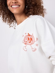 Ecru Orange Graphic Halloween Spooky Season Pumpkin Back Graphic Slogan Sweatshirt - Image 3 of 6