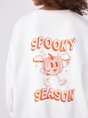 Ecru Orange Graphic Halloween Spooky Season Pumpkin Back Graphic Slogan Sweatshirt - Image 4 of 6