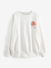 Ecru Orange Graphic Halloween Spooky Season Pumpkin Back Graphic Slogan Sweatshirt - Image 5 of 6