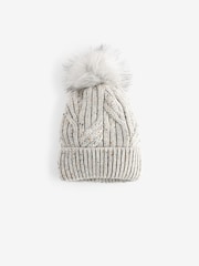 Grey Cable Knit Pom Hat - Image 3 of 3