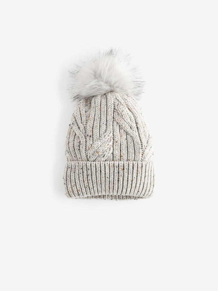 Grey Cable Knit Pom Hat - Image 3 of 3