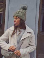 Khaki Green Cable Knit Pom Hat - Image 1 of 6