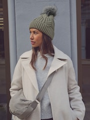 Khaki Green Cable Knit Pom Hat - Image 2 of 6