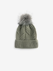 Khaki Green Cable Knit Pom Hat - Image 4 of 6