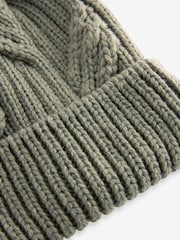 Khaki Green Cable Knit Pom Hat - Image 5 of 6