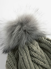 Khaki Green Cable Knit Pom Hat - Image 6 of 6