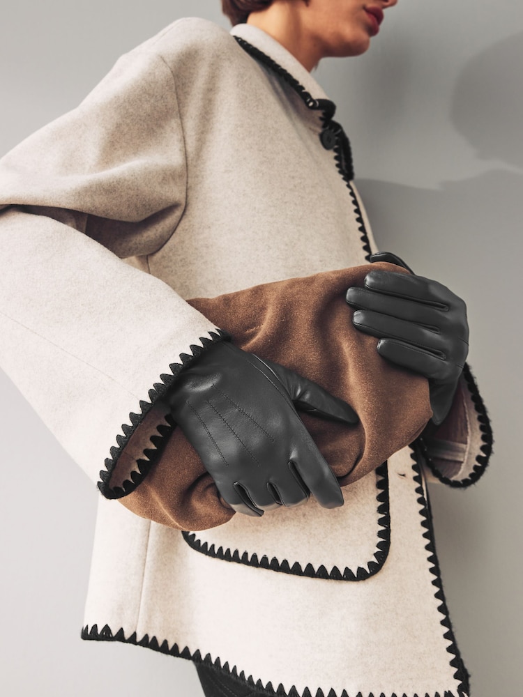 Grey Leather Gloves - Image 1 of 3