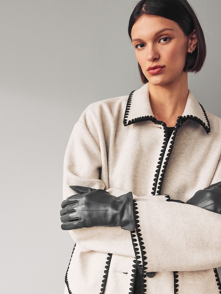 Grey Leather Gloves - Image 2 of 3