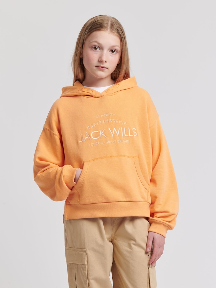 Jack Wills Orange Loose Fit Girls Huntston 100% Cotton Hoodie - Image 1 of 7
