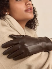 Chocolate Brown Leather Gloves - Image 1 of 6