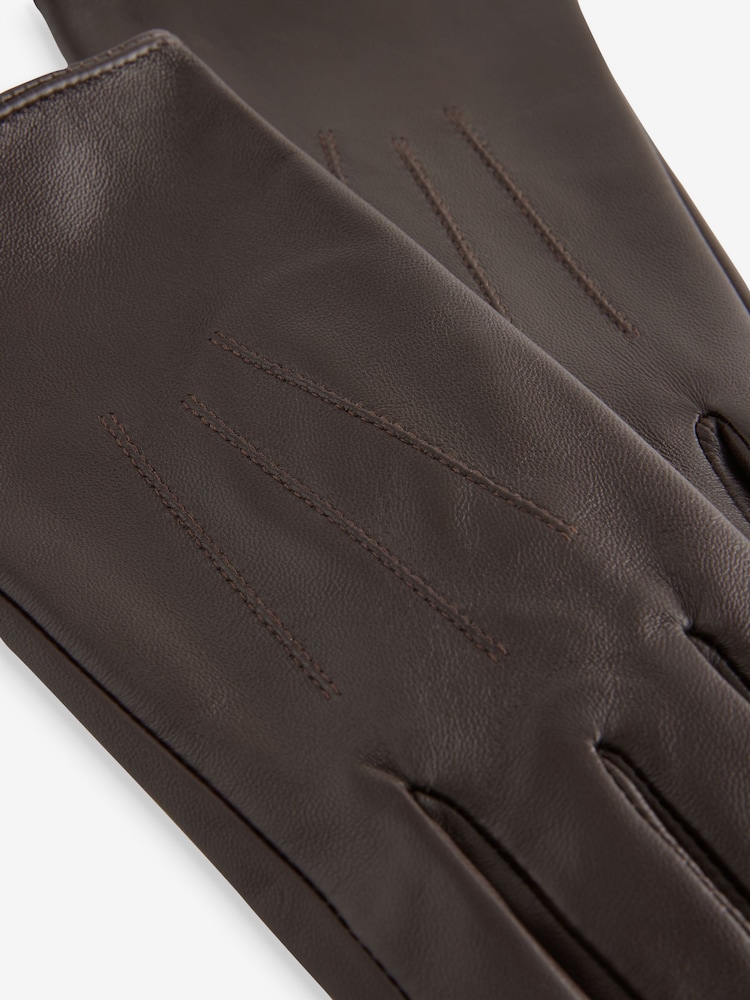 Chocolate Brown Leather Gloves - Image 6 of 6