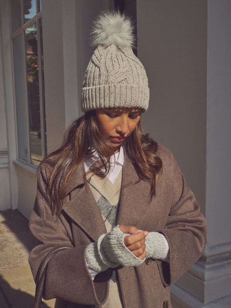 Grey Neppy Cable Knit Handwarmer - Image 2 of 4