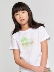 Jack Wills White Girls Ruched Floral Graphic Fitted 100% Cotton T-Shirt - Image 4 of 7