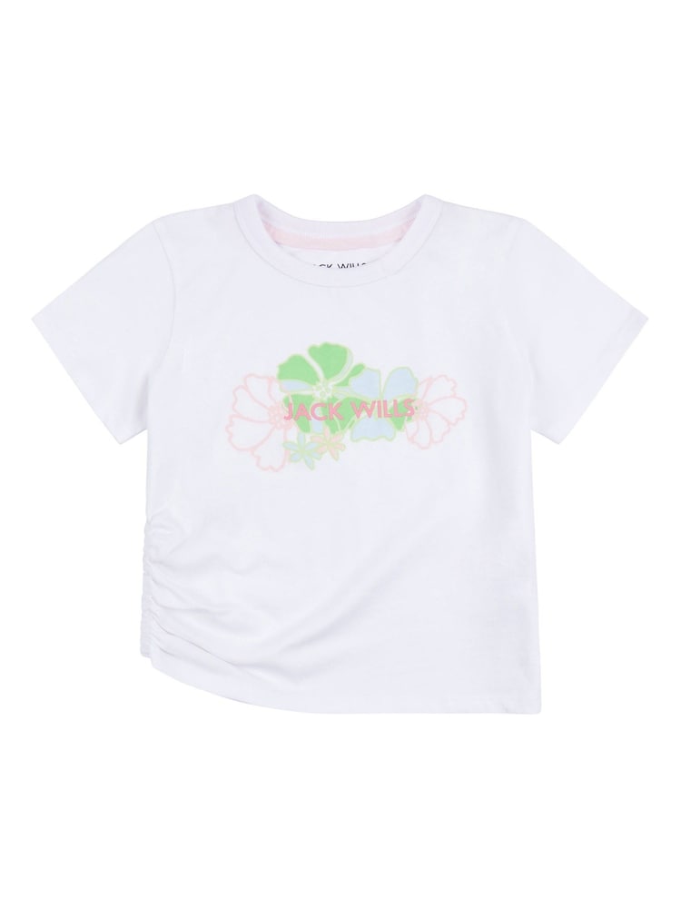 Jack Wills White Girls Ruched Floral Graphic Fitted 100% Cotton T-Shirt - Image 5 of 7