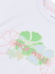 Jack Wills White Girls Ruched Floral Graphic Fitted 100% Cotton T-Shirt - Image 7 of 7