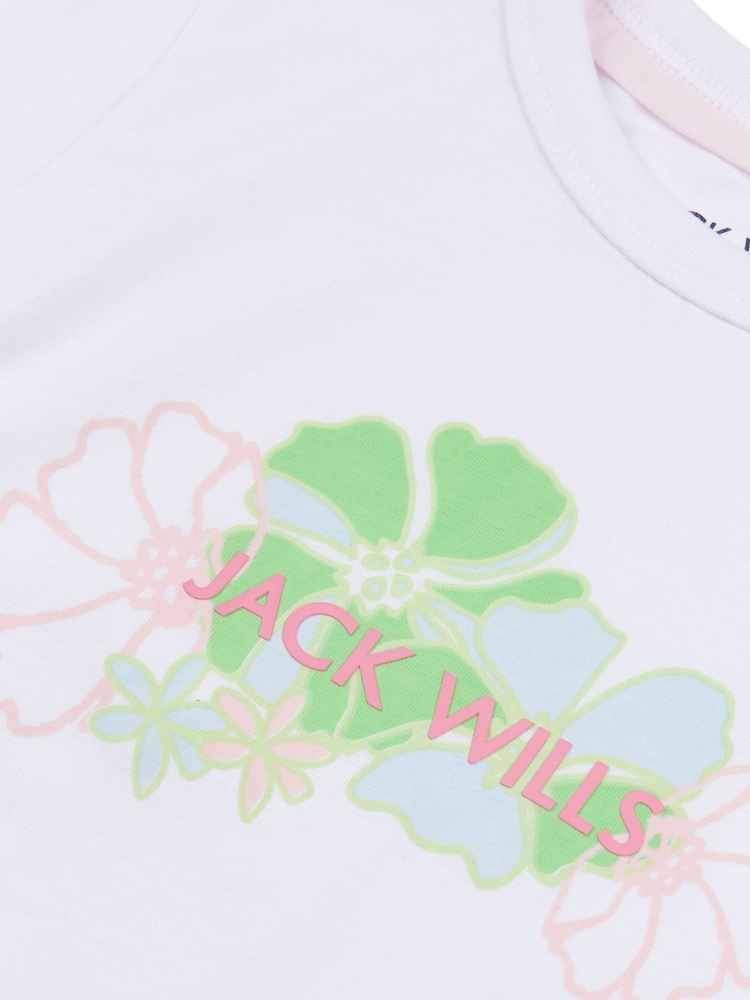 Jack Wills White Girls Ruched Floral Graphic Fitted 100% Cotton T-Shirt - Image 7 of 7