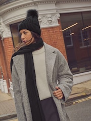 Black Cable Knit Pom Hat - Image 1 of 6