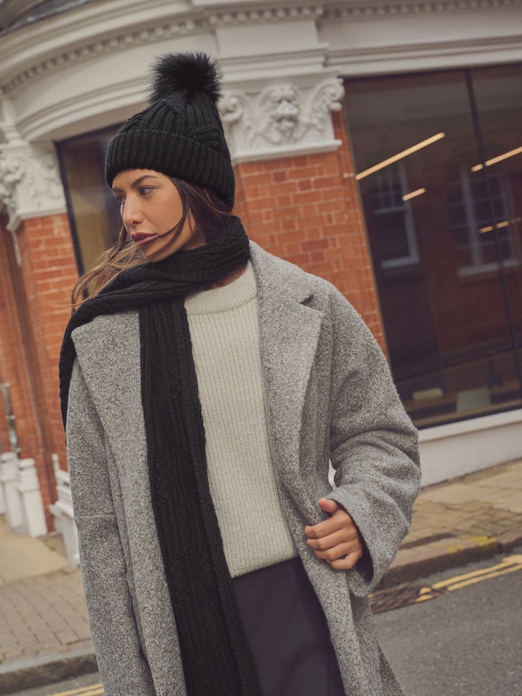 Black Cable Knit Pom Hat - Image 1 of 6
