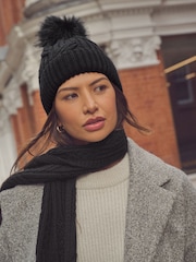Black Cable Knit Pom Hat - Image 2 of 6