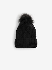 Black Cable Knit Pom Hat - Image 4 of 6