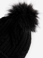 Black Cable Knit Pom Hat - Image 5 of 6