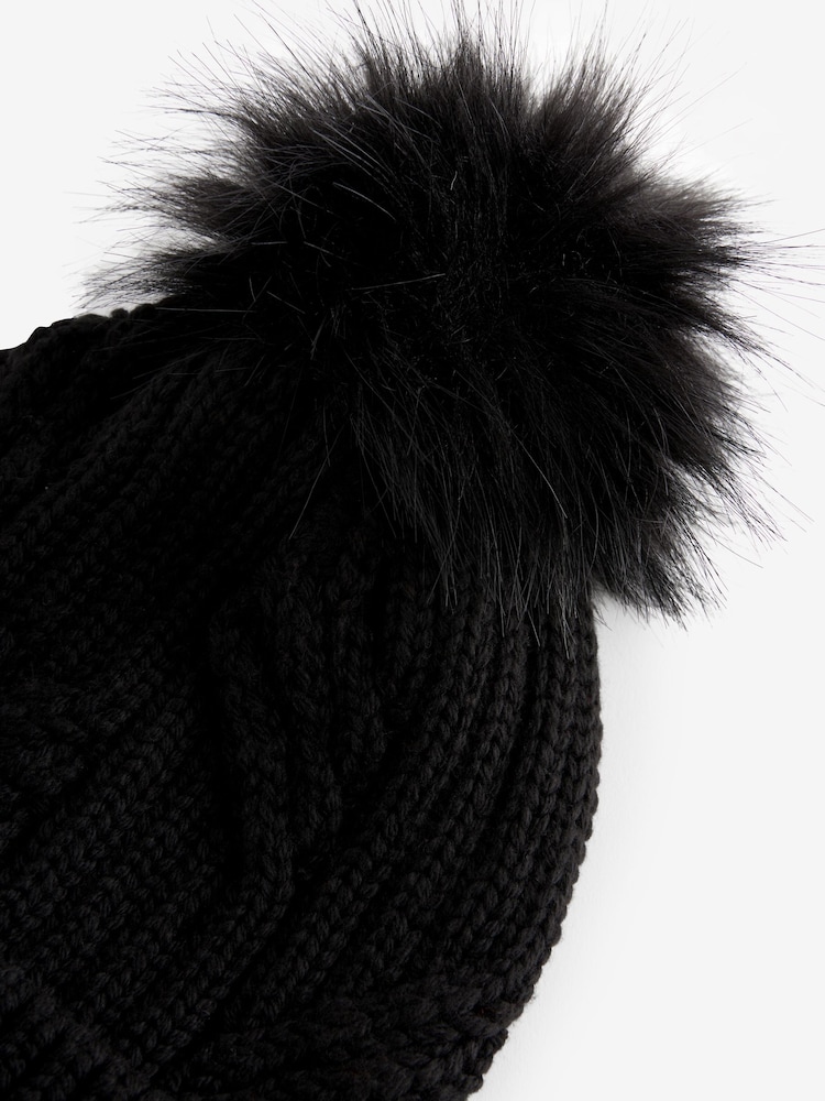 Black Cable Knit Pom Hat - Image 5 of 6
