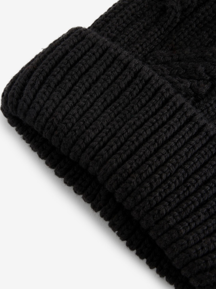 Black Cable Knit Pom Hat - Image 6 of 6