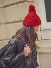 Red Cable Knit Pom Hat - Image 2 of 6